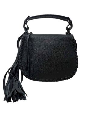 All Saints Crossbody Black Leather Bag with Tassel